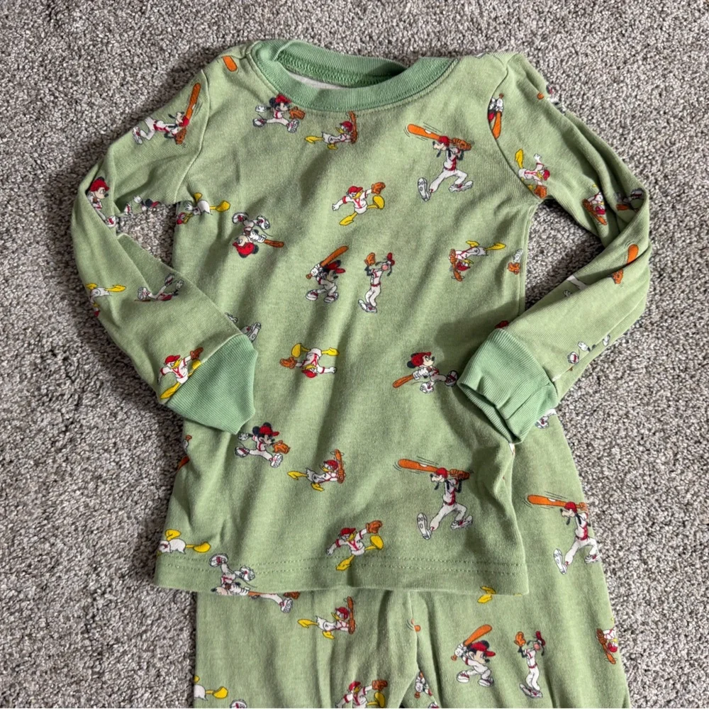 Janie and Jack Good Night Pajama in Disney Mickey Mouse Baseball Green Size 3